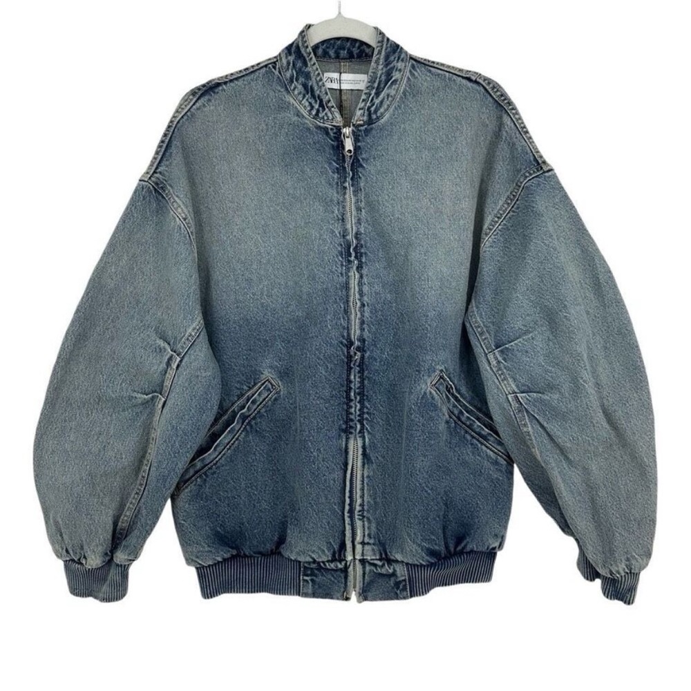 Zara Women’s Oversized Denim Bomber Jacket Size XS-S NWT - Picture 2 of 3